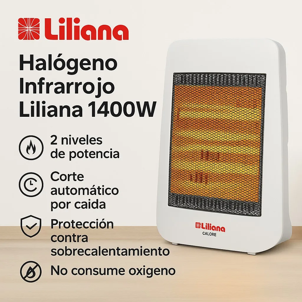 Calefactor Infrarrojo Liliana CI080 Calore 700/1400W 3 Tubos Seguridad Antivuelco - Imagen 5