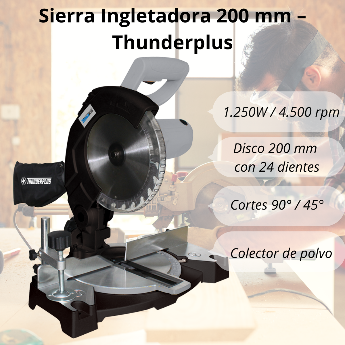 SIERRA INGLETADORA THUNDERPLUS 1250W 8" 200MM TL02455 - Imagen 2