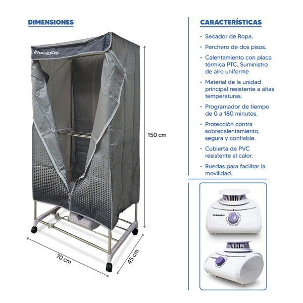 SECARROPAS INDELPLAST AIRE CALIENTE 1000W 15KG - Imagen 2