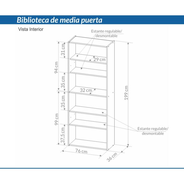 BIBLIOTECA 1/2 PUERTA NEGRO/HAYA 929E PIRO - Imagen 3