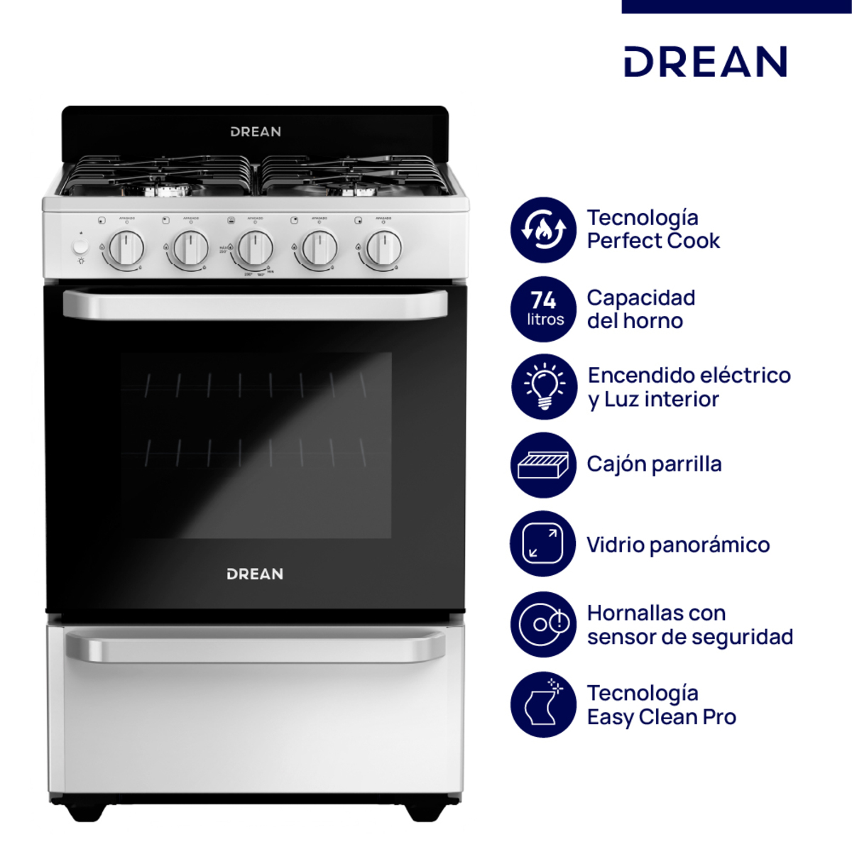 COCINA DREAN 56CM BLANCA CON LUZ Y ENCENDIDO MULTIGAS CD5603AB0 - Imagen 5