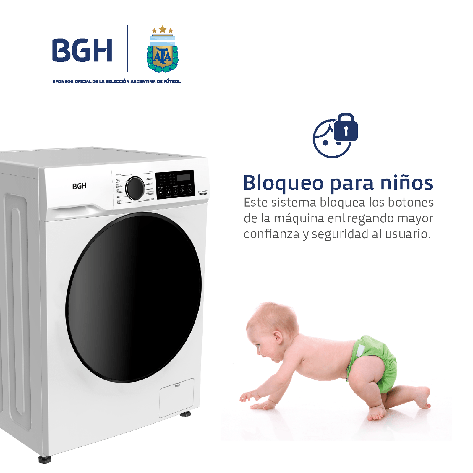 LAVARROPAS BGH 8KG 1400RPM CARGA FRONTAL DIGITAL INVERTER BWFI08W24AR - Imagen 4