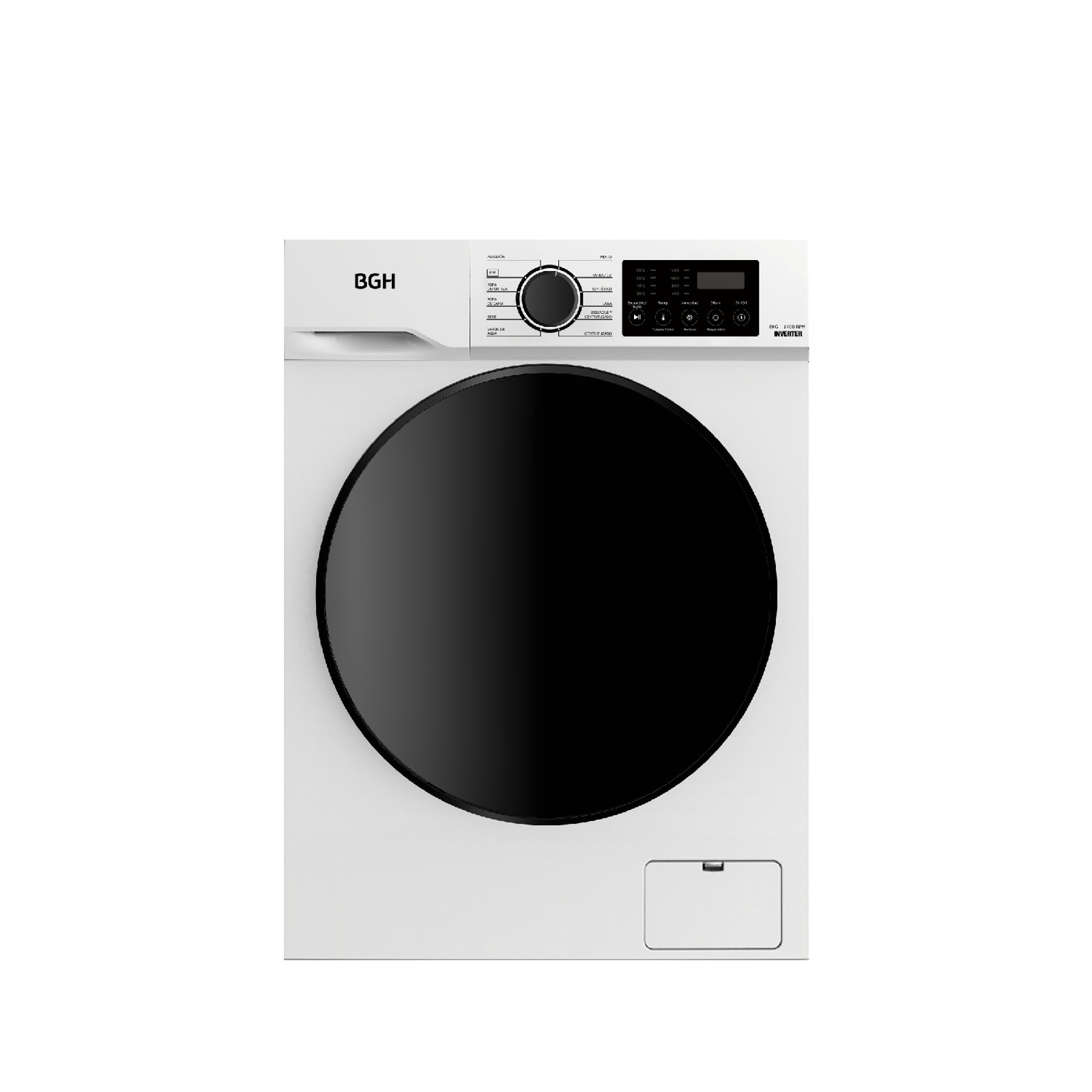 LAVARROPAS BGH 8KG 1400RPM CARGA FRONTAL DIGITAL INVERTER BWFI08W24AR