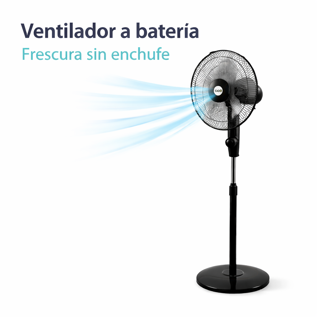 Ventilador de Pie a Batería GIGO 16" – Recargable, Portátil, 3 Velocidades