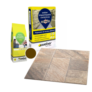 Combo Cerámico Lourdes Mediterráneo Terra 56 x 56 + Pegamento y Pastina Weber
