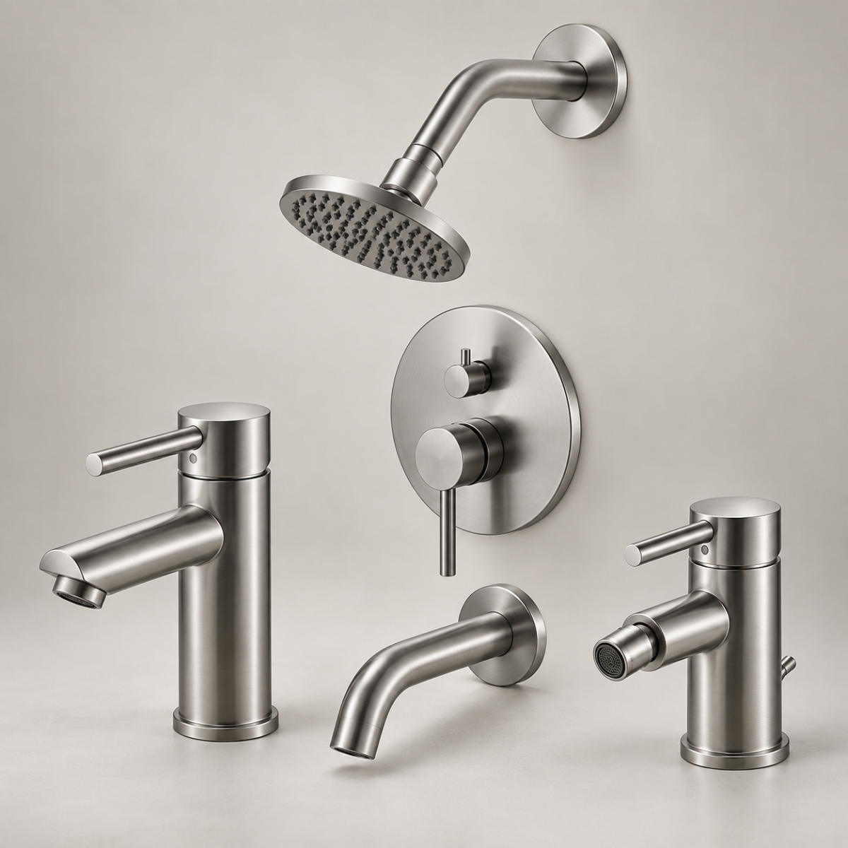 Combo Griferías FV Inox One Acero Inoxidable para Lavatorio, Ducha y Bidet