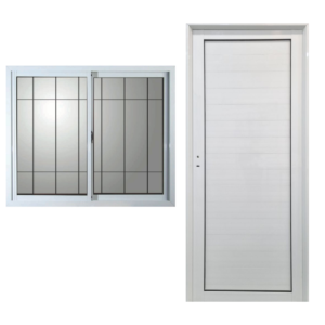 Combo Puerta de Aluminio 80 × 200 cm + Ventana Corrediza Eco 100 × 100 cm con Reja