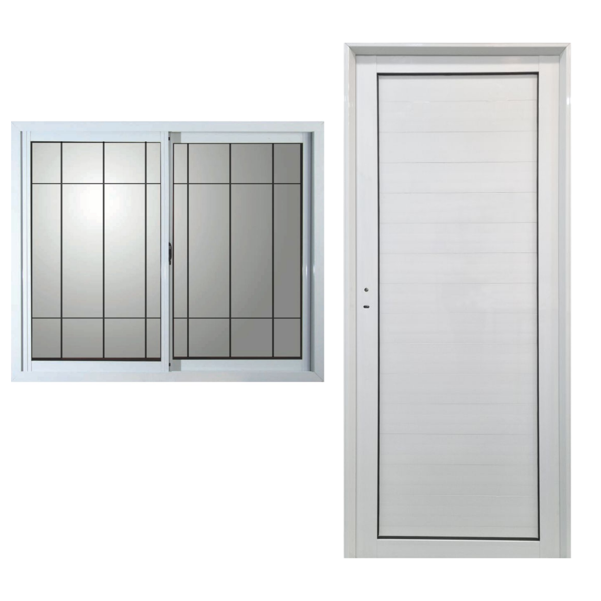 Combo Puerta de Aluminio 80 × 200 cm + Ventana Corrediza Eco 100 × 100 cm con Reja